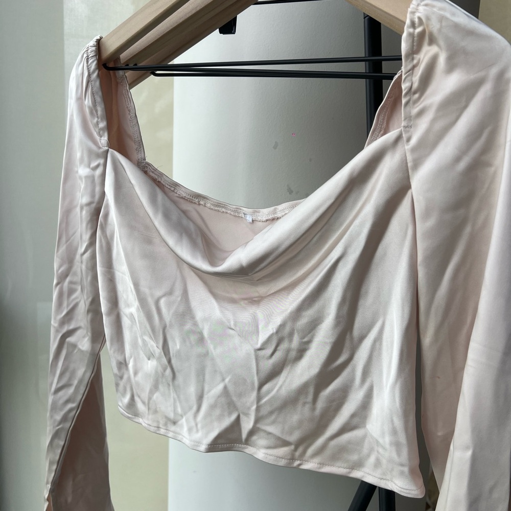 Cream Long Sleeve Crop Top